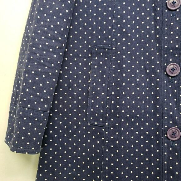 Boden Navy Blue Polka Dot Long Trench Coat Womens 10 Cotton Made in Poland - Picture 5 of 15
